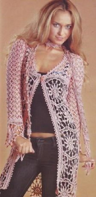Relief Crochet Cardigan with Scarf Relief Crochet Cardigan with Scarf