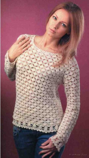 Beige Crochet Pullover