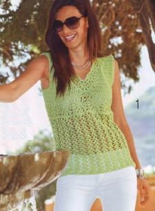​Light-Green Relief Crochet Top