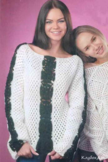 ​Black and White Crochet Pullover
