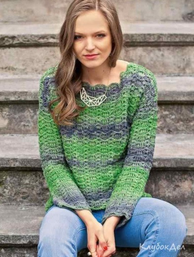 ​Green and Grey Crochet Pullover
