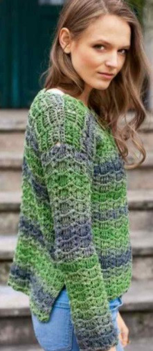 ​Green and Grey Crochet Pullover