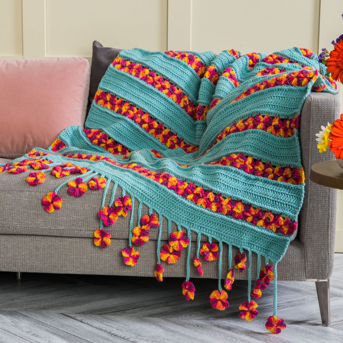 Complete Guide to Crocheting a Beautiful Blanket with Flower Fringe Using Caron Yarns Complete Guide to Crocheting a Beautiful Blanket with Flower Fringe Using Caron Yarns