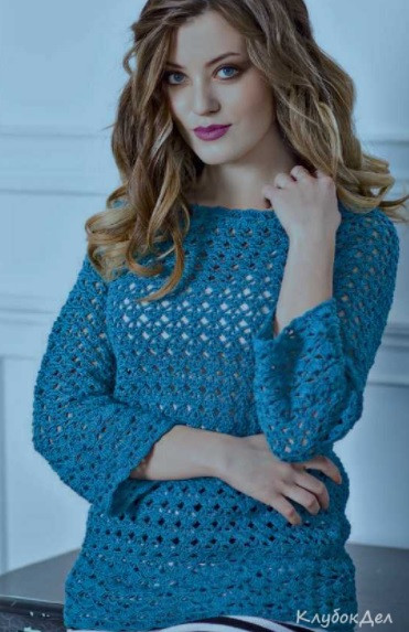 ​Turquoise Crochet Pullover
