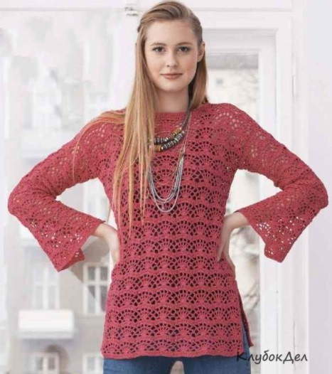 ​Bright-Pink Crochet Pullover
