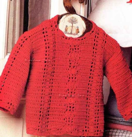 ​Red Crochet Baby Cardigan