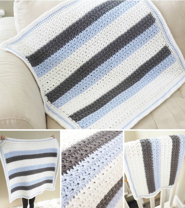 ​Star Stitch Striped Crochet Blanket
