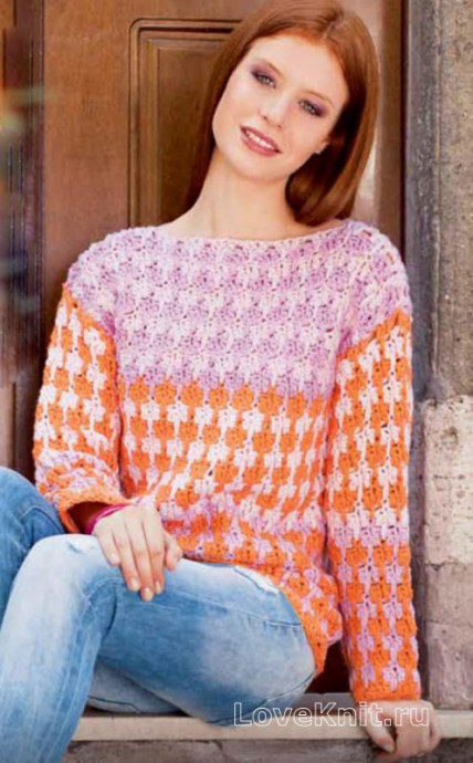 ​Crochet Orange and Pink Pullover