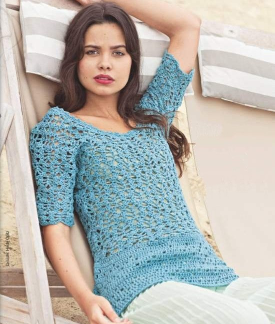 ​Light-Blue Crochet Pullover