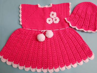 ​Crocheted Sleeveless Baby Dress With a Hat
