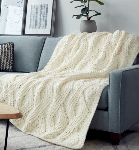 ​Knit Blanket with Twisted Rhombs