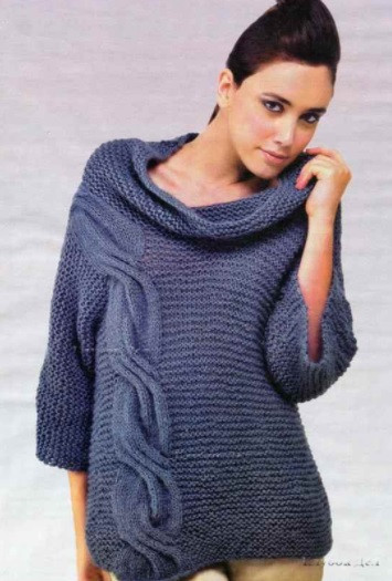 ​Grey Knit Pullover with Cable Imitation