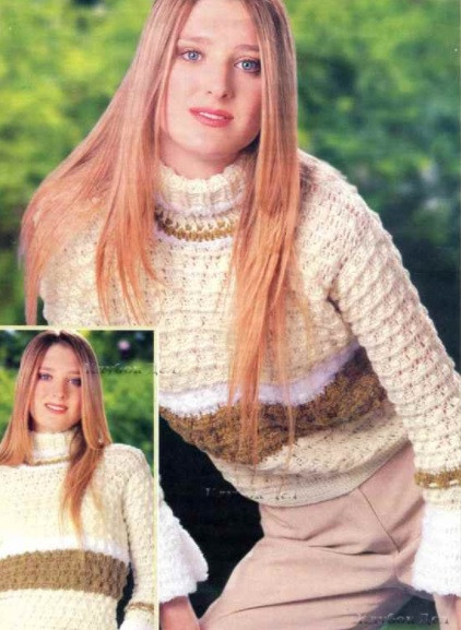 Beige and Brown Crochet Pullover