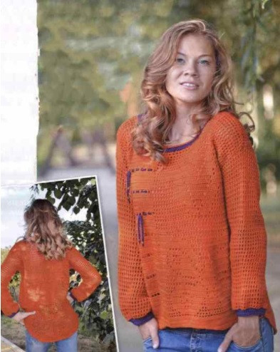 ​Crochet Orange Pullover