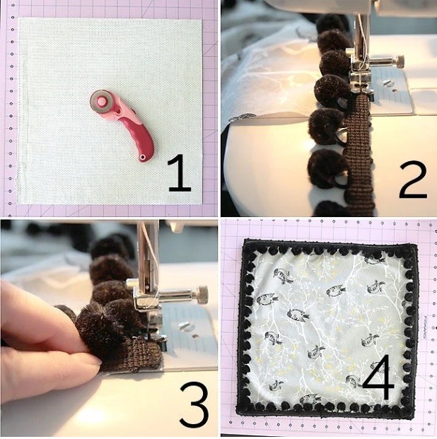 Simple Pillow Case with Small Pompoms Simple Pillow Case with Small Pompoms