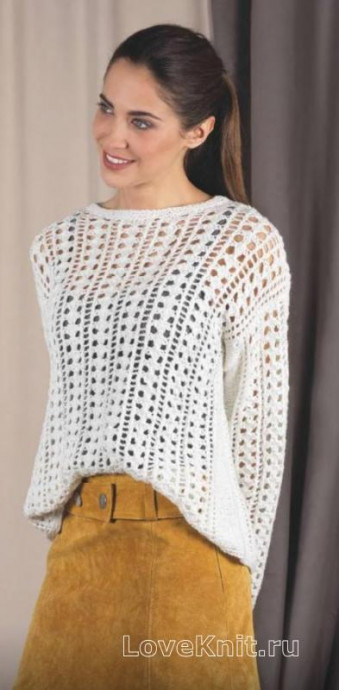 ​Knit White Pullover with Stripes and Holes