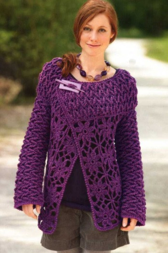 ​Purple Crochet Jacket with Fancy Collar