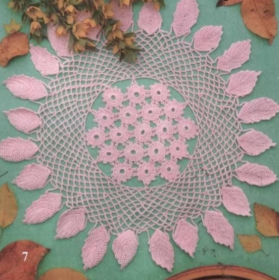 ​Crochet Doily with Leaves Fringe