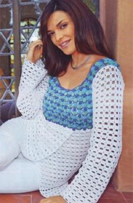 Crochet Pullover with Colorful Yoke Crochet Pullover with Colorful Yoke