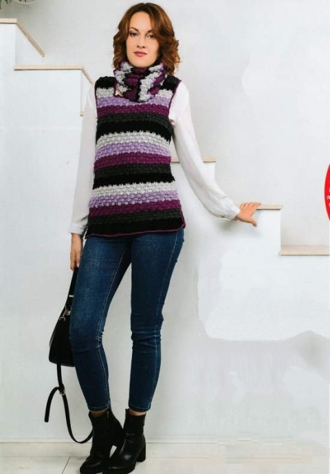 ​Striped Crochet Vest and Cowl