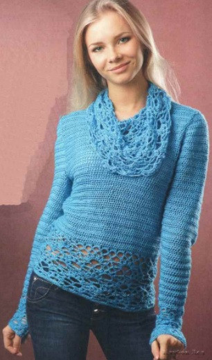 Crochet Pullover with Nice Collar