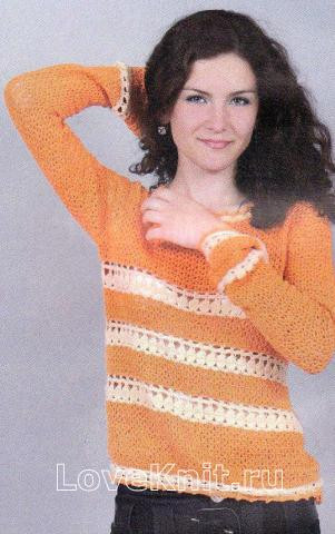 ​Crochet Orange Pullover with White Fringe