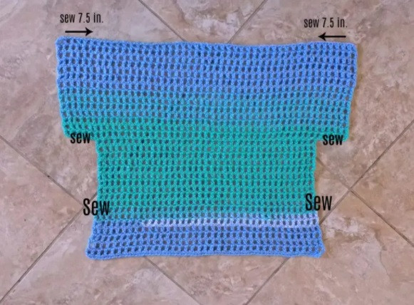 Crochet Blue and Green Pullover