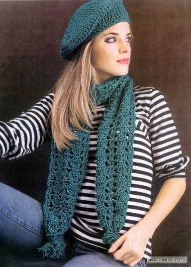 Set of Crochet Scarf and Beret Set of Crochet Scarf and Beret