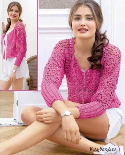 Bright Pink Crochet Cardigan