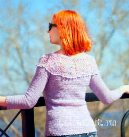 ​Crochet Lavender Pullover with Fancy Yoke