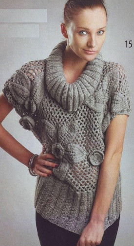 Grey Pullover with Flowers