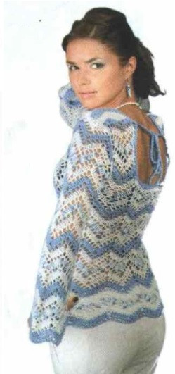 Complete Guide for Crocheting a Stylish Garment with Light-Blue Yarn and Unique Patterns