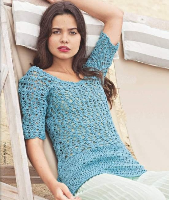 Turquoise Crochet Pullover