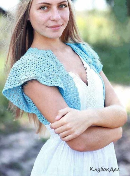 ​Crochet Blue Bolero with Fancy Sleeves