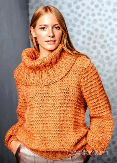 Knit Orange Pullover with Big Collar