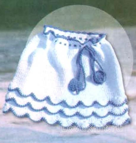 White Skirt with Blue Fringe for Girl