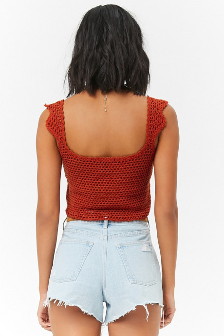 Brick-Red Crochet Crop Top