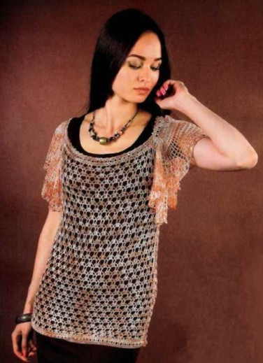 Melange Crochet Tunic with Fancy Sleeves