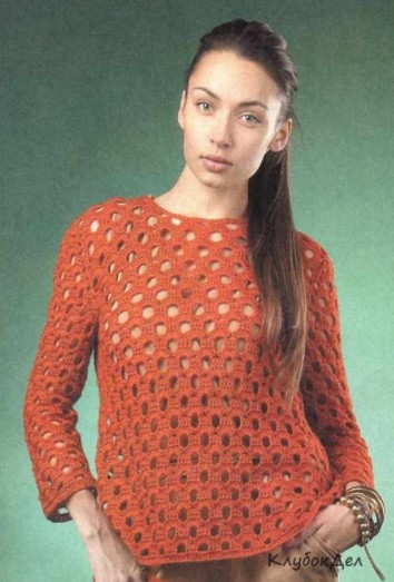 ​Red Crochet Pullover with Holes