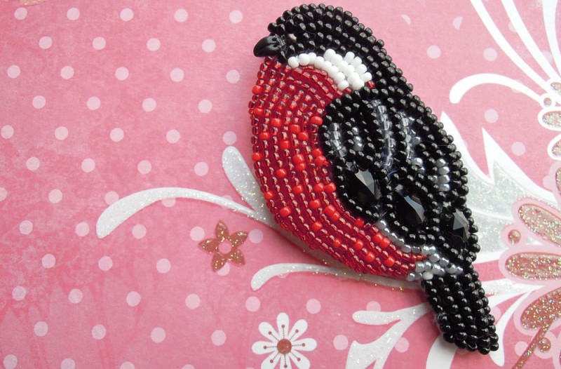 ​Bullfinch Brooch From Beads