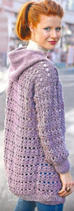 ​Crochet Pink Cardigan with Hood