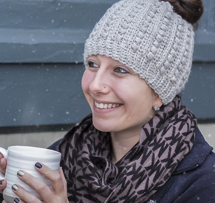 Helping our users. Messy Bun Crochet Hat. Helping our users. Messy Bun Crochet Hat.