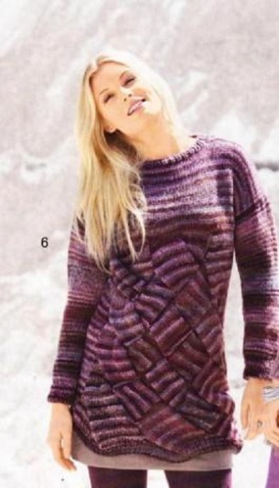 Melange Pullover with Weaving Pattern