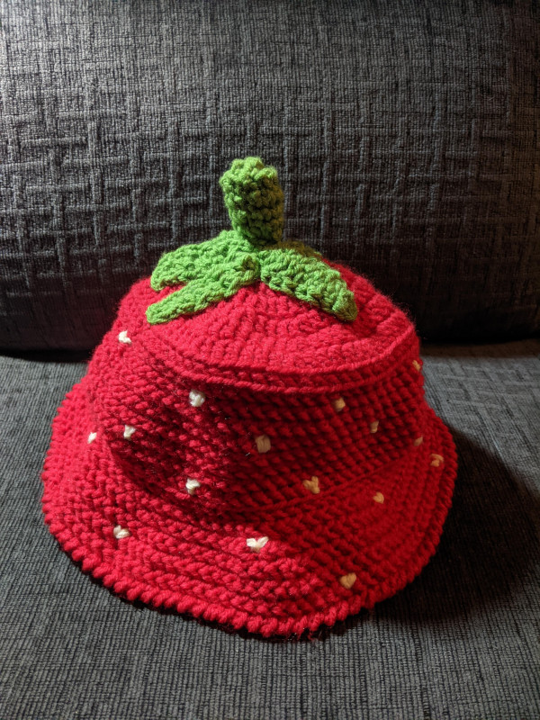 Crochet strawberry baby hat