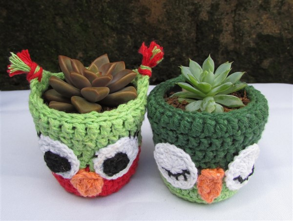 Crochet Owl Flower Pots Covers