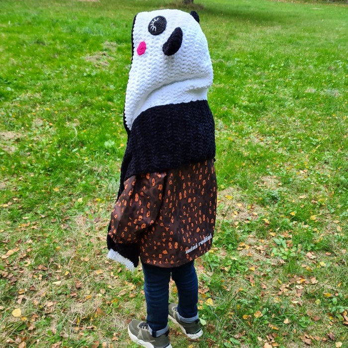 Crochet Panda Scarf with Hood