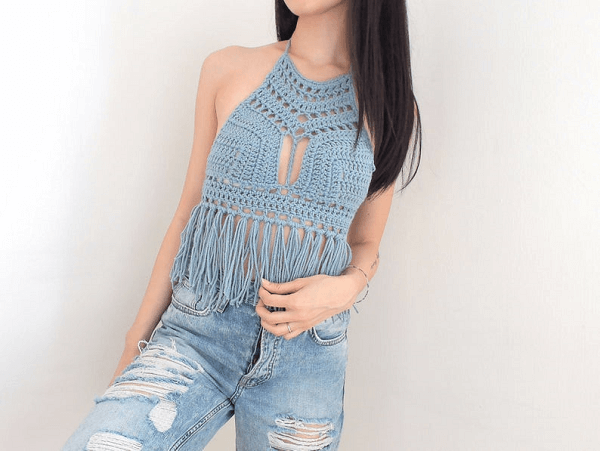 Crochet Crop Top with Fringe