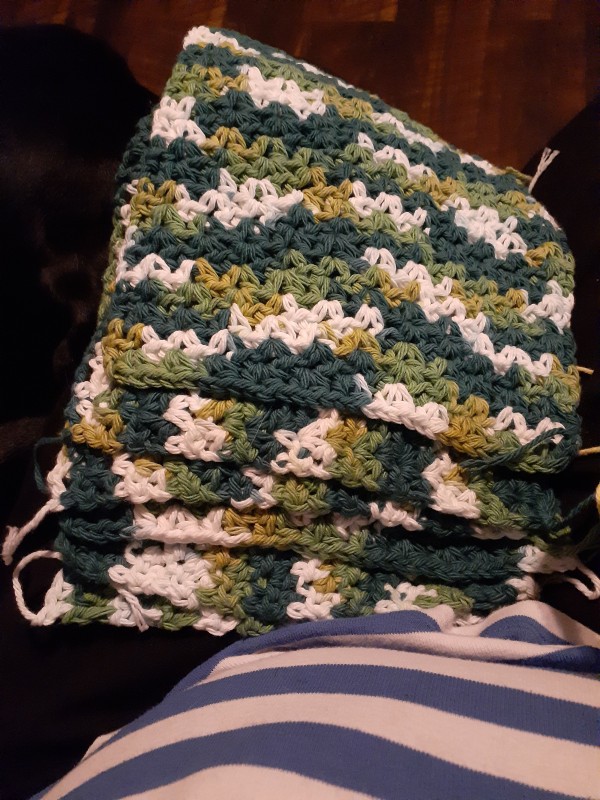 Working on dish cloths Working on dish cloths