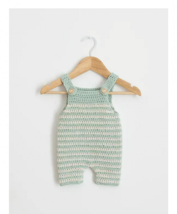 Crotchet baby romper calming green.