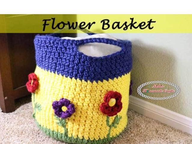Crochet flower basket
